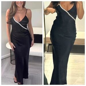 Zara Black Maxi Dress with Silver Accents